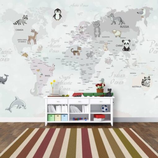 Endemic Animals World Map Wallpaper Mural