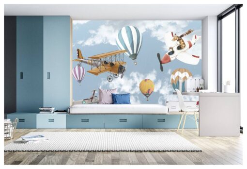 Blue Clouds And HotAir Balloons Wallpaper Mural
