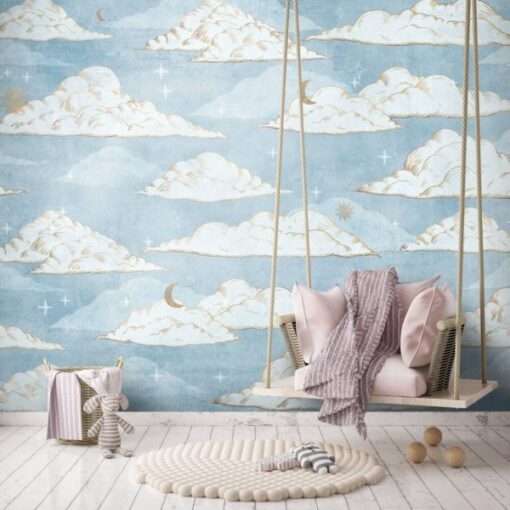 Cloudy and Stary Sky Wallpaper Mural