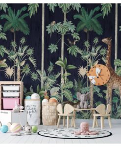 Tropical Forest With Giraffe Wall Wallpaper Mural