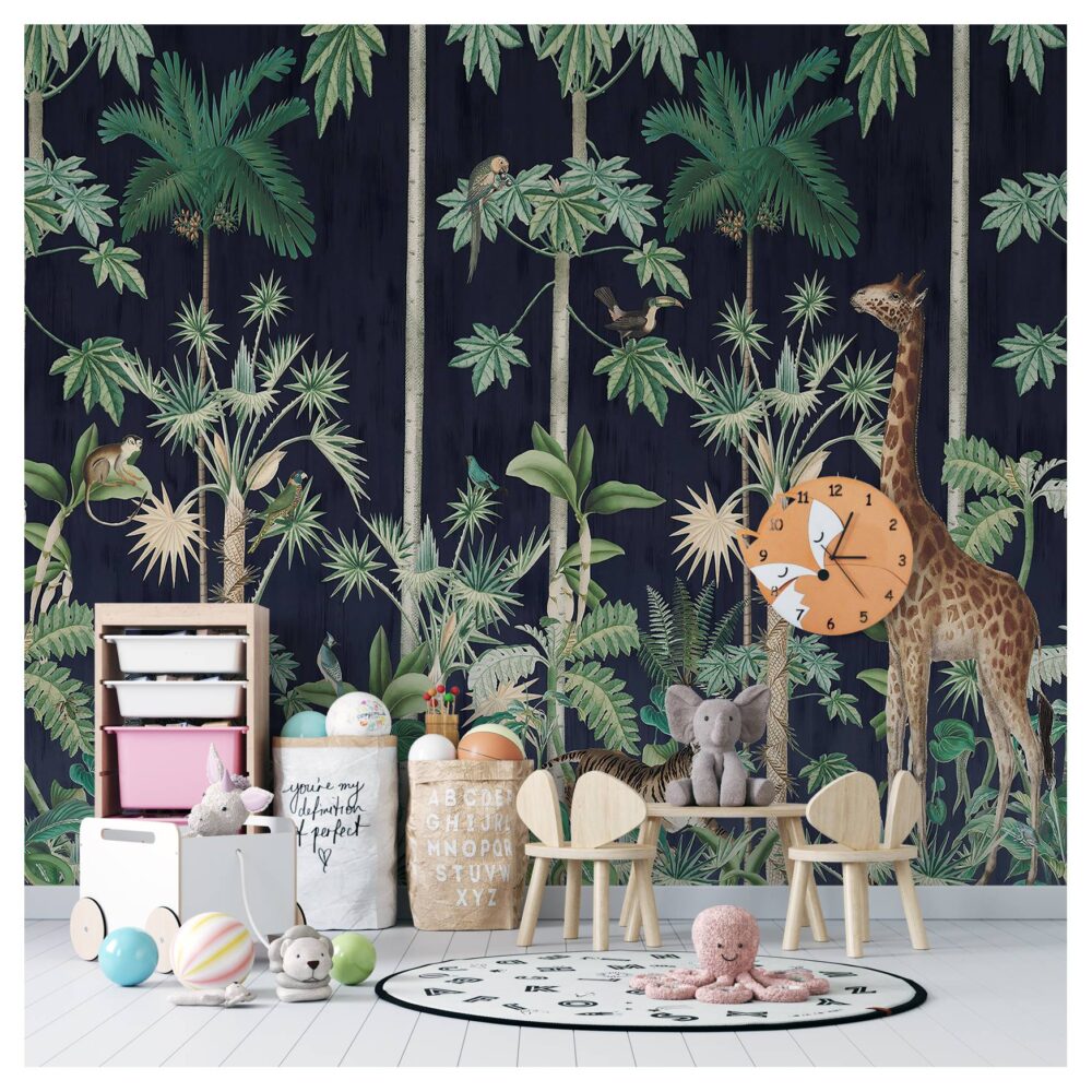 Tropical Forest With Giraffe Wall Wallpaper Mural