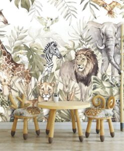 Trees and Wild Animals Wallpaper Mural