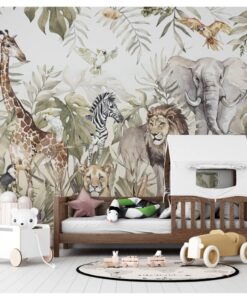 Trees and Wild Animals Wallpaper Mural