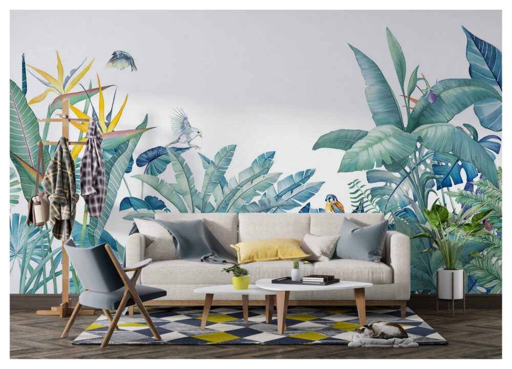 White Tones Tropical Wallpaper Mural