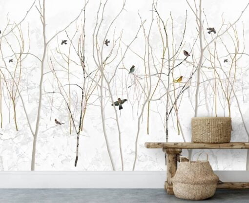 Dry Branches With Birds Wallpaper Mural