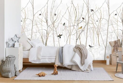 Dry Branches With Birds Wallpaper Mural