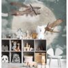 Air Crafts Flying Around Moon Wallpaper Mural