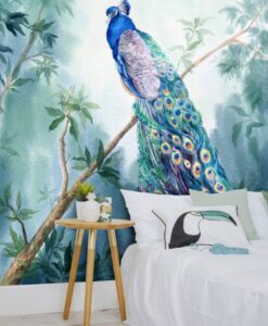 Huge Peacock Colorful Tree Wallpaper Mural