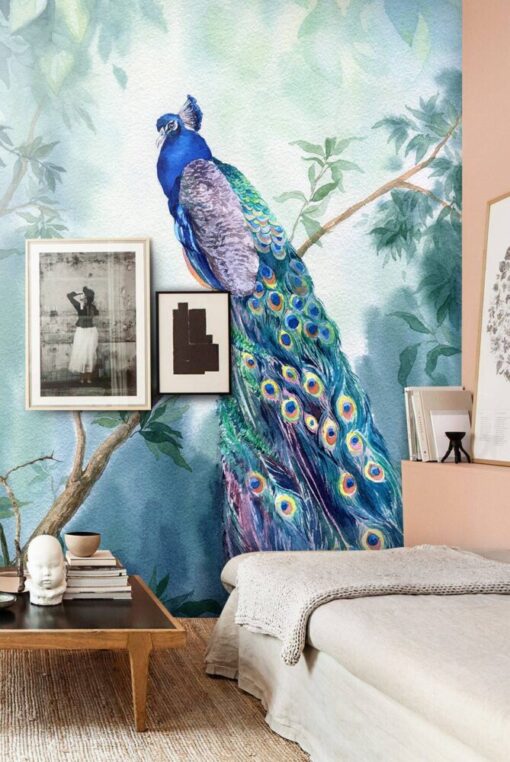 Huge Peacock Colorful Tree Wallpaper Mural