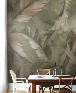 Green Tones Palm Leaves Wallpaper Mural