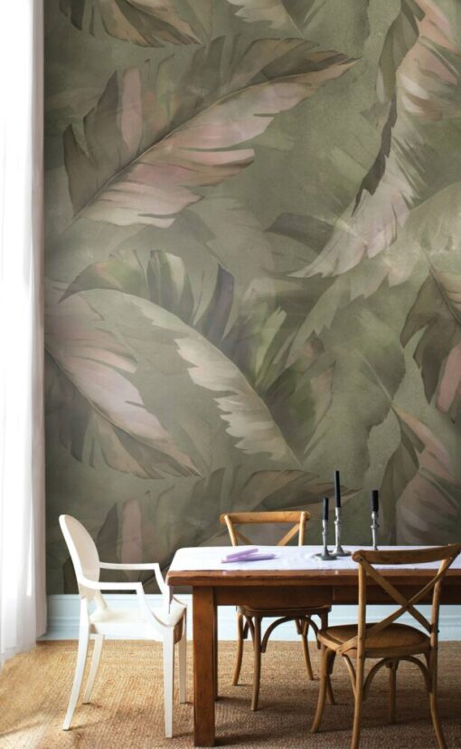 Green Tones Palm Leaves Wallpaper Mural