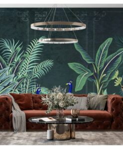 Peacock And Palm Trees Wallpaper Mural