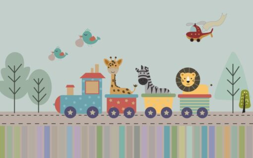 Animals on Train for Kids Wallpaper Mural