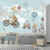 Cycling Giraffe Sky Blue Tones Wallpaper Mural