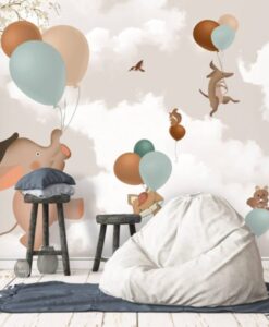 Sky Flying Animals Balloons Wallpaper Mural