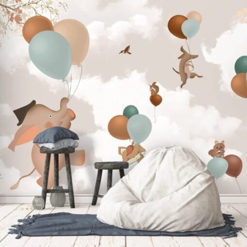 Sky Flying Animals Balloons Wallpaper Mural