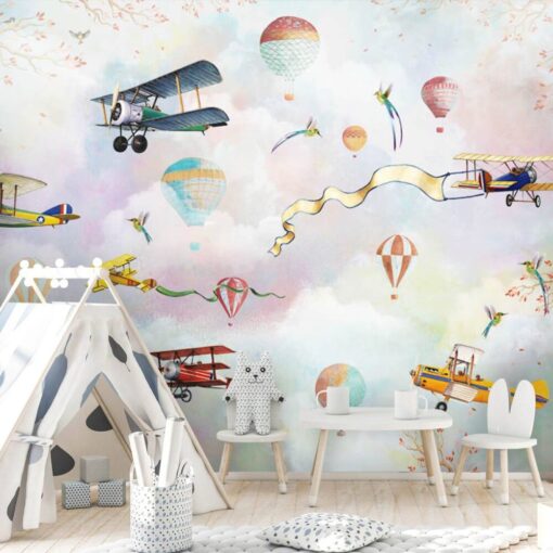 Planes Balloons and Clouds Wallpaper Mural