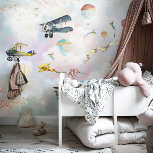 Planes Balloons and Clouds Wallpaper Mural