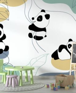 Cute Pandas Playing On Tree Wallpaper Mural