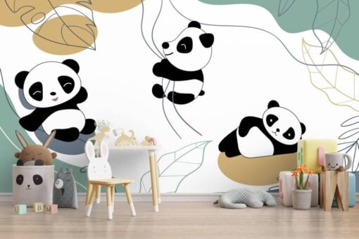 Cute Pandas Playing On Tree Wallpaper Mural