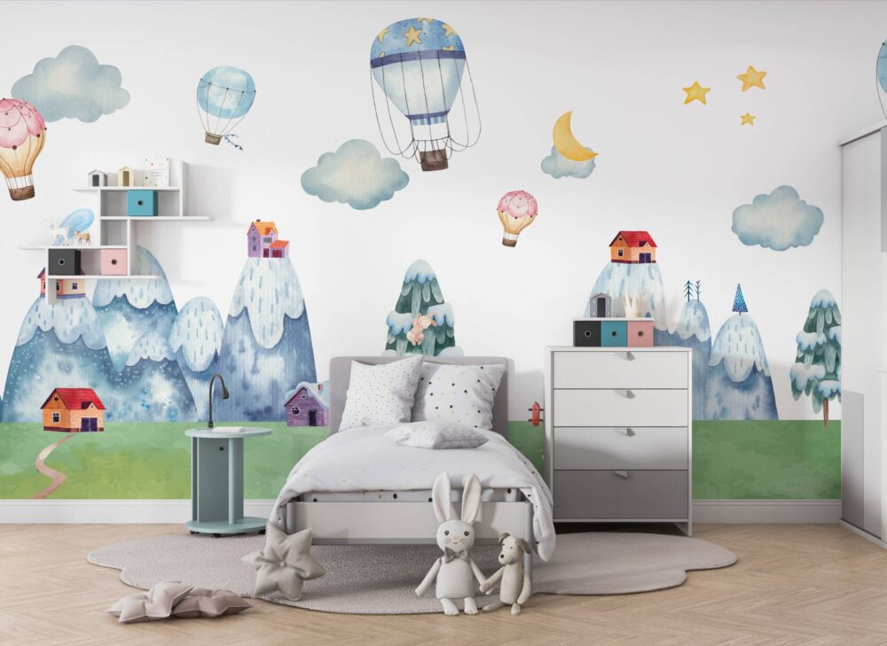 Clouds Mountains Air Balloons Wallpaper Mural