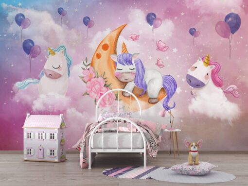 Rainbow Colors Unicorn Balloons Wallpaper Mural