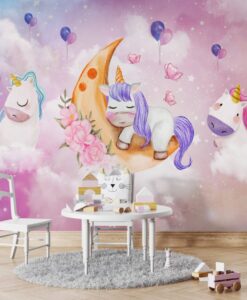 Rainbow Colors Unicorn Balloons Wallpaper Mural