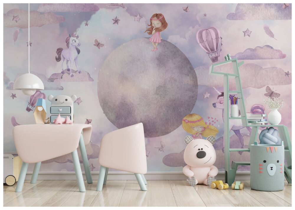 Dreamy Wallpaper With Unicorns Mural For Kids | Silk Interiors ...