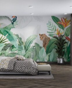 Wild Animals Tiger and Parrot Wallpaper Mural