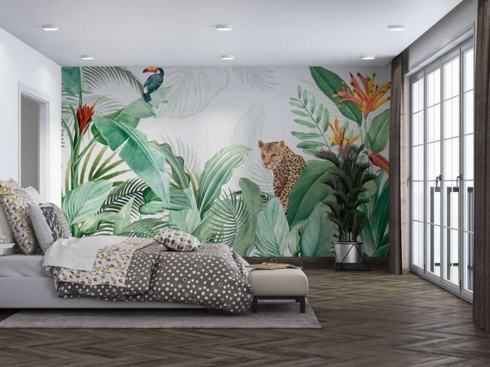 Wild Animals Tiger and Parrot Wallpaper Mural