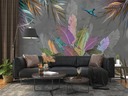 Banana and Palm Leaves Collaged Wallpaper Mural