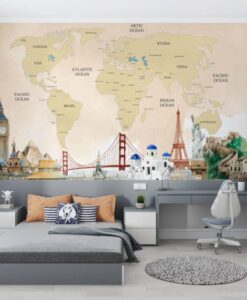Wonders of Worlds Map Wallpaper Mural