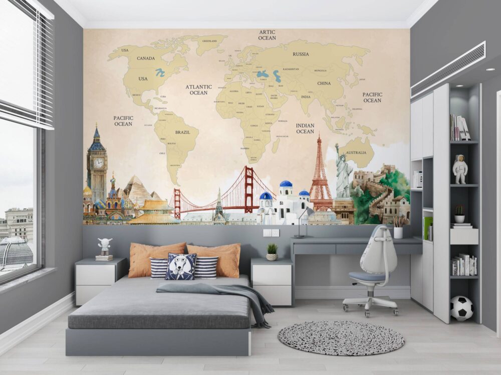 Wonders of Worlds Map Wallpaper Mural