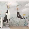Whales Panda Fishes Wallpaper Mural