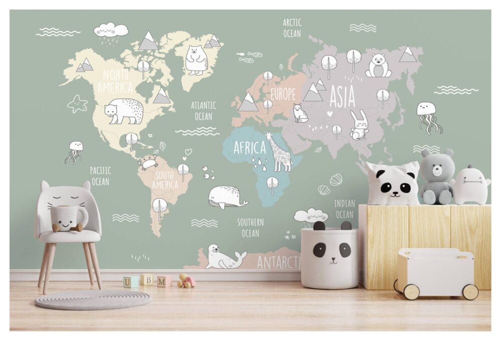 Kids and Nursery World Map Wallpaper Mural