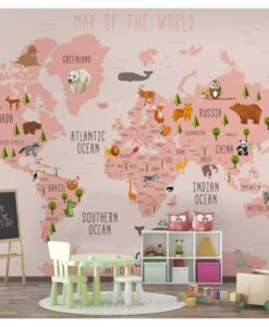 Pink World Map Girly Wallpaper Mural