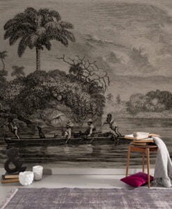 People In Boat Black And White Wallpaper Mural