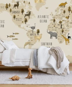 Animal World Map Wallpaper Mural
