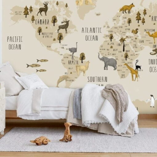 Animal World Map Wallpaper Mural