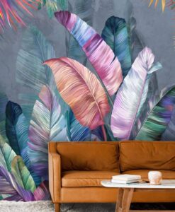 Colorful Big Banana Leaf Wallpaper Mural