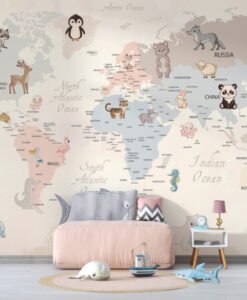 Children Map Animal Patterns Wallpaper Mural