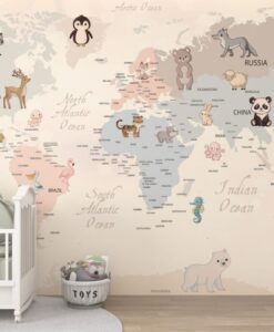Children Map Animal Patterns Wallpaper Mural