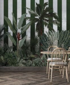 Green Stripe Tropical Pattern Wallpaper Mural