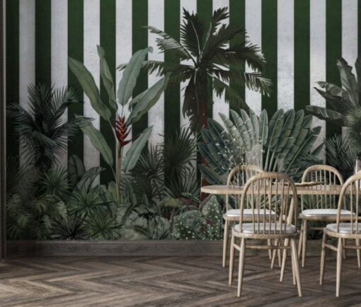 Green Stripe Tropical Pattern Wallpaper Mural