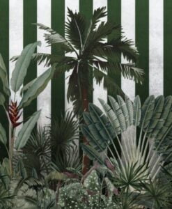 Green Stripe Tropical Pattern Wallpaper Mural