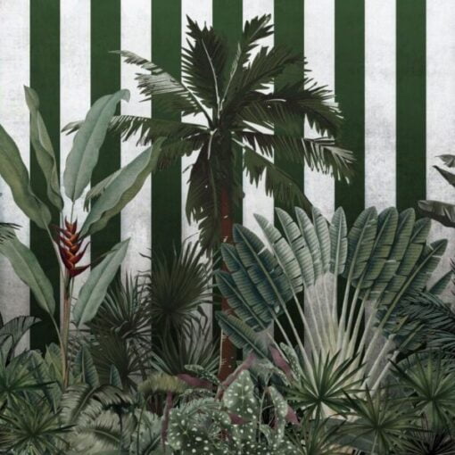 Green Stripe Tropical Pattern Wallpaper Mural