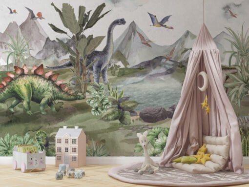 Dinosaurs by the Lake 3D Wallpaper Mural