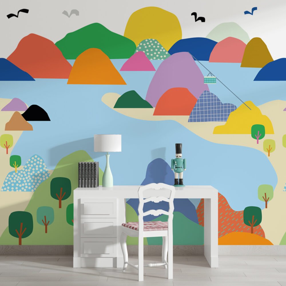 Mountain Lake Drawing Wallpaper Mural