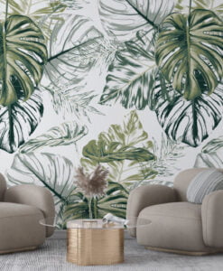 Tropical Leaf Drawing Wallpaper Mural