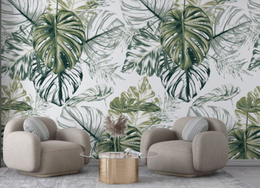 Tropical Leaf Drawing Wallpaper Mural